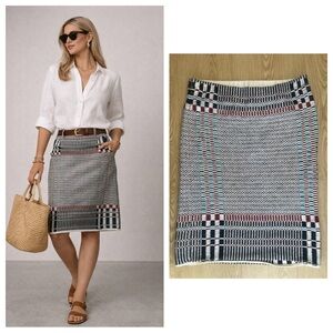 Tory Burch Large Cotton Skirt Knee Length Woven Print Resort Style